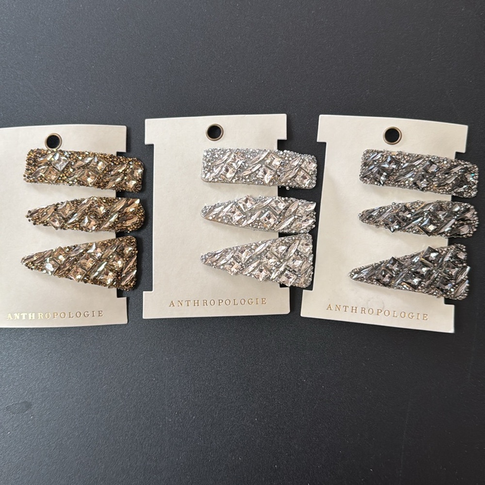 Brand new 3 Sets of three Anthropologie-inspired sparkly hair clips